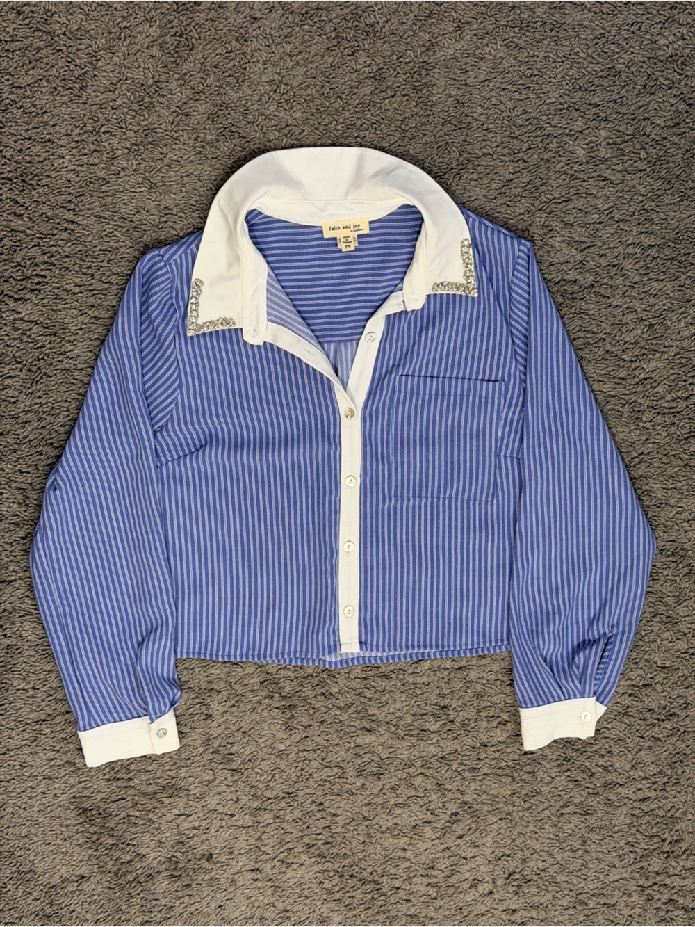 Faith and Joy Blue and White Striped Women's Long Sleeve